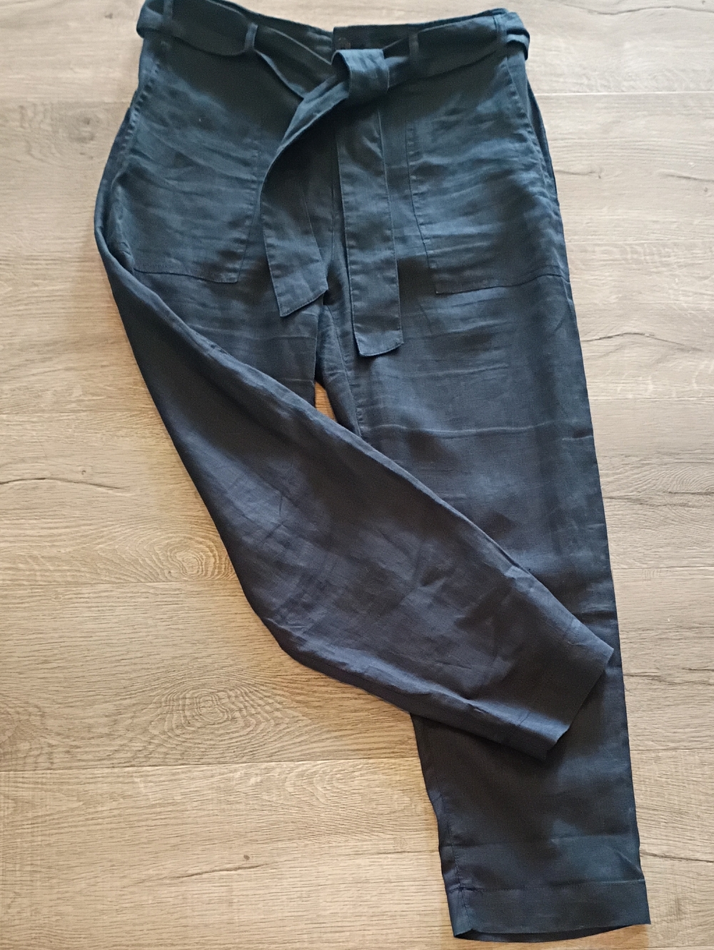 Lauren Ralph Lauren Dark Navy Tie-Waist Wide-Leg Cropped 26" Pants-Sz 6
